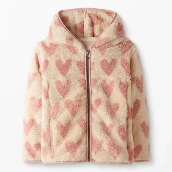 Hanna Andersson Print Recycled Marshmallow Fleece Jacket in Oat Hearts Size 2T - Picture 1 of 15